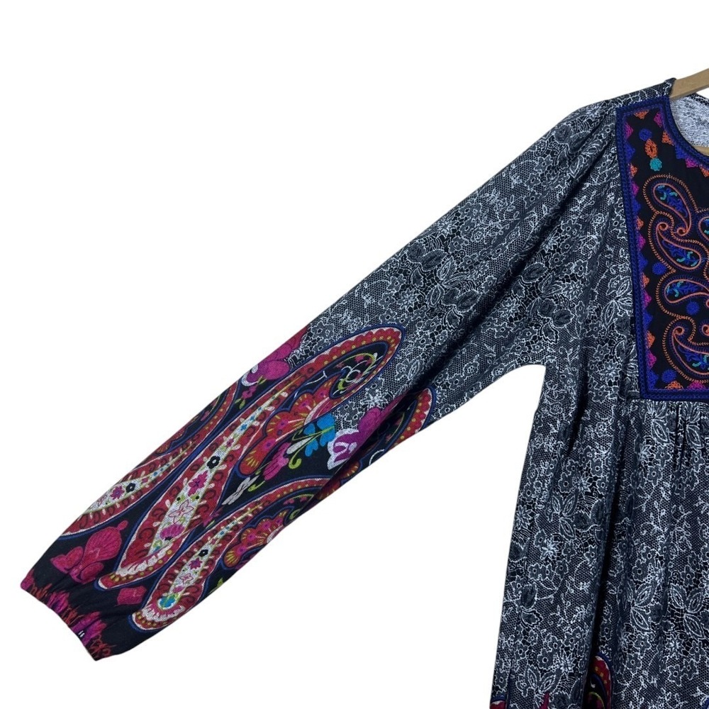White Mark Paisley Floral Knit Dress Black Pink Embroidered Cottagecore Size L - Picture 4 of 8